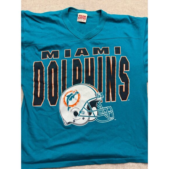 Vintage Miami Dolphins NFL T-shirt Team Rated Made in USA Oversized V-neck Slouc - Picture 2 of 10